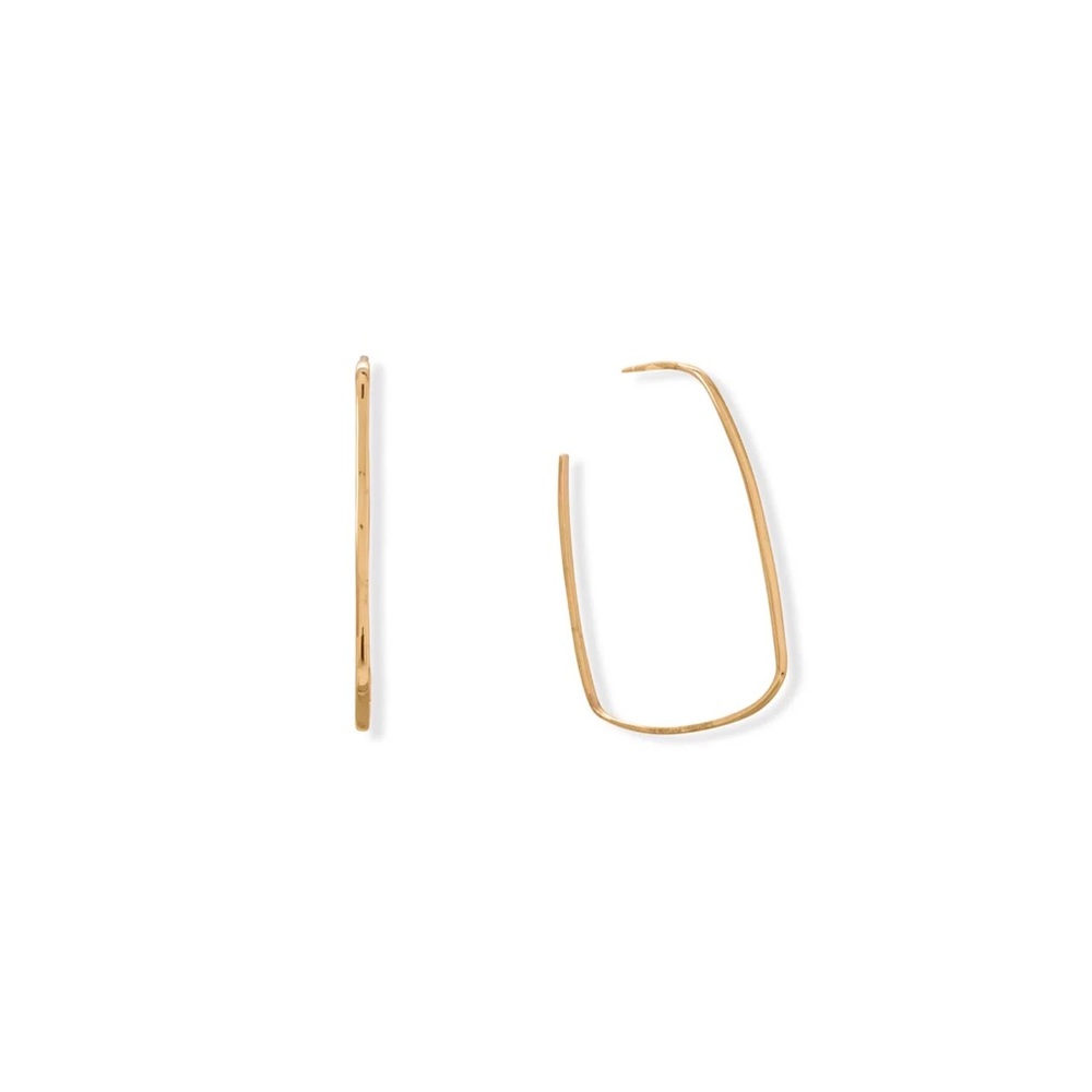 💫 14 Karat Gold Plated Thin Rectangle 3/4 Hoop Earrings